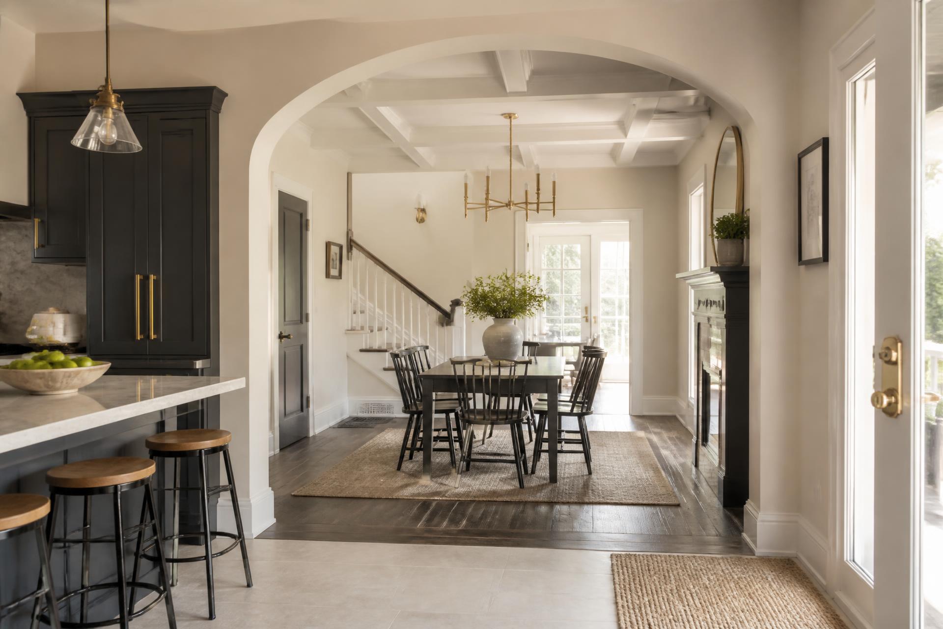 Newly renovated home interior with fresh finishes, tile and hardwood flooring